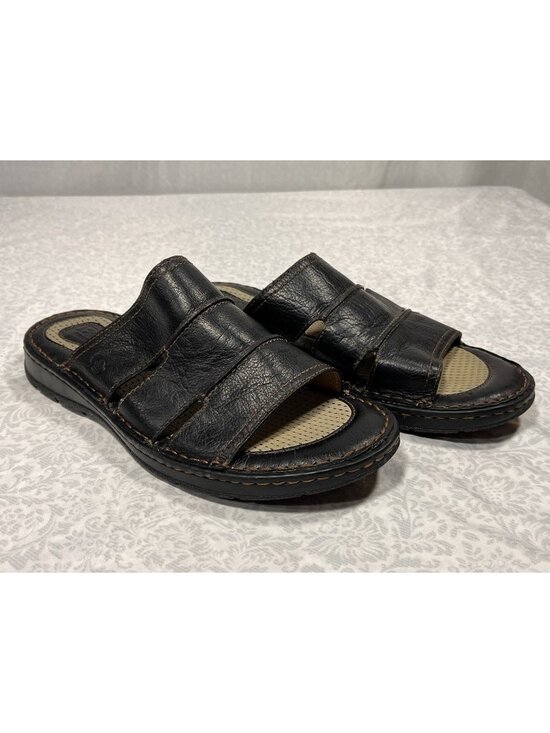 Børn Shoes - Born Sandals Womens Size US 9 M EU 40.5 Dark Brown Leather Slides Open Toe Flats